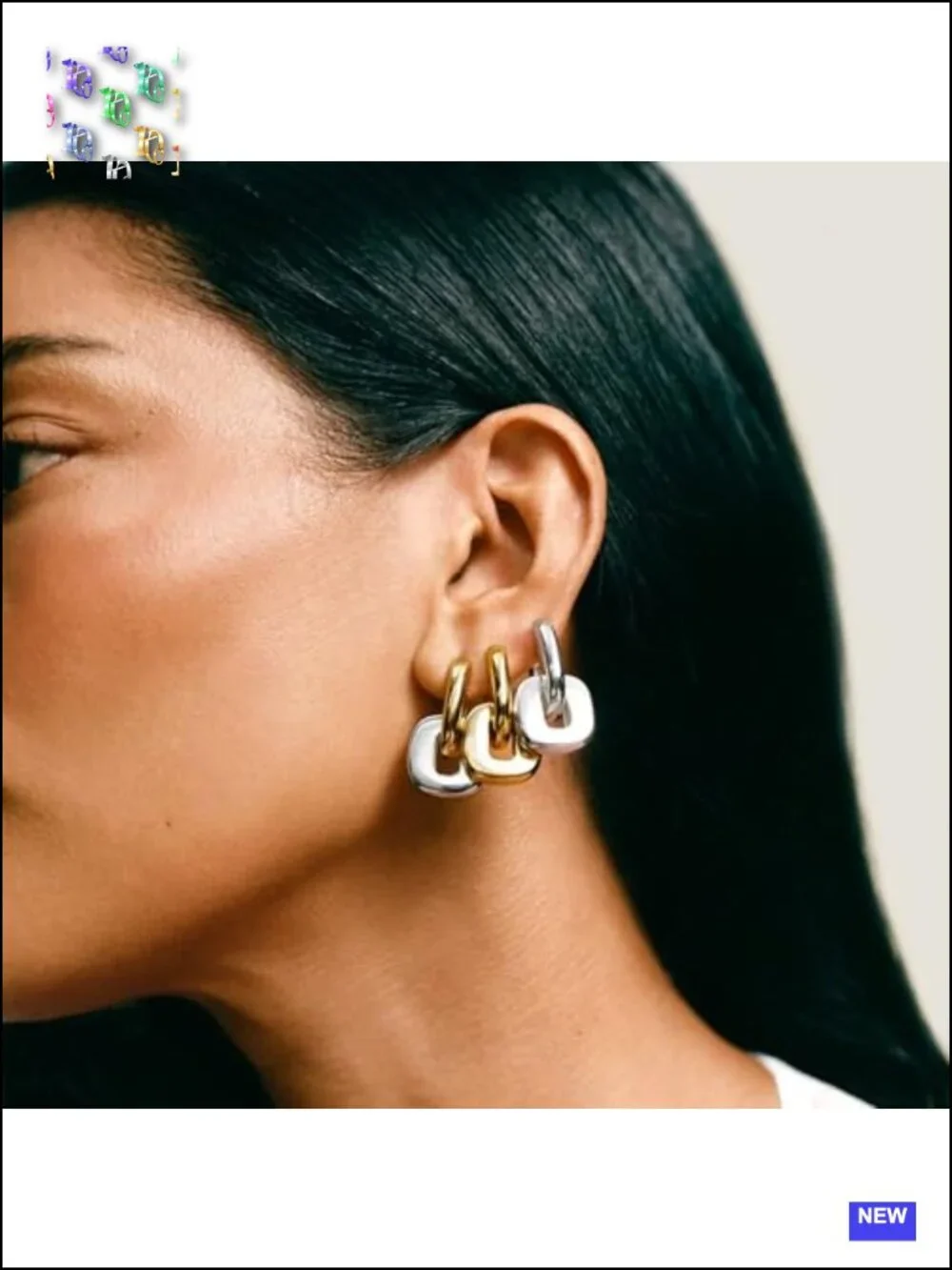 Convertible Chunky Hoop Earrings with Detachable Link, Two Tone Silver and Gold